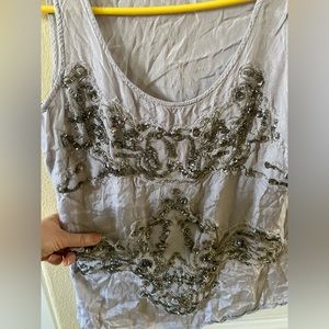 Silver bling top with embroidery